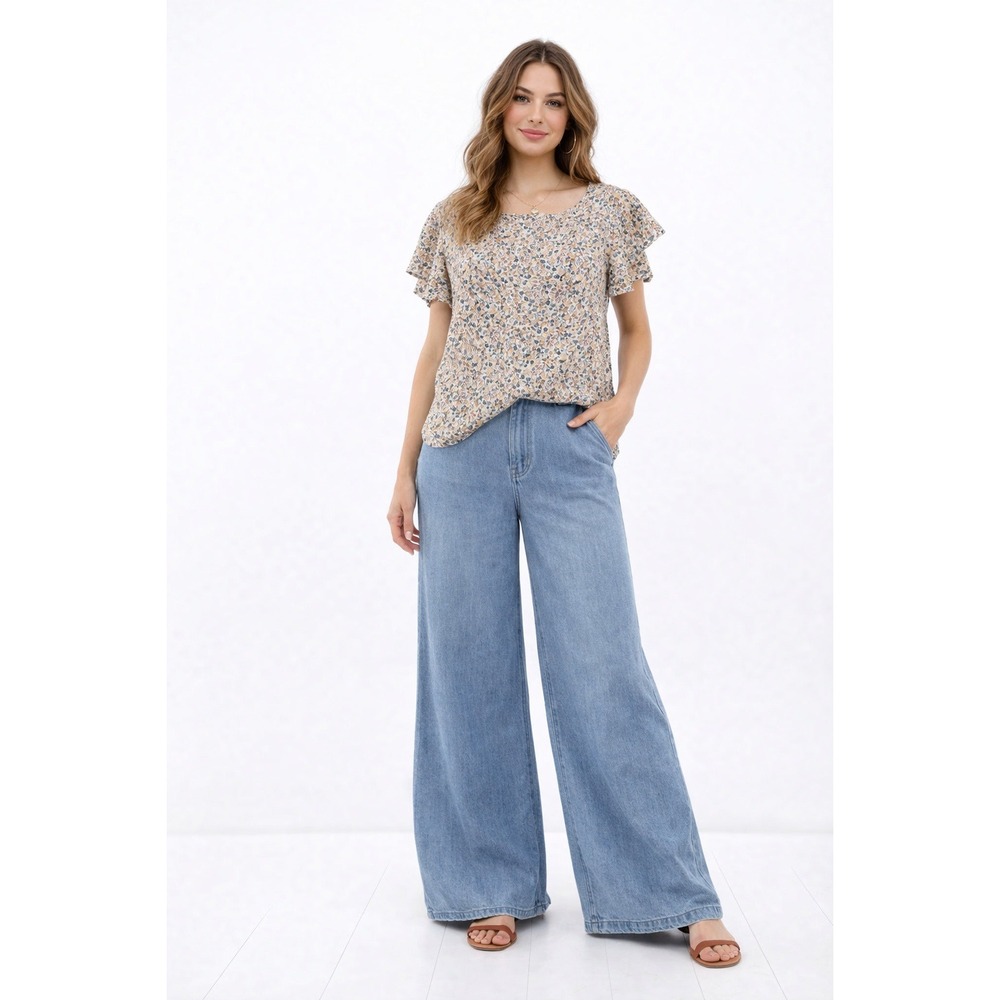 DitsyFloral Top Womens Small Cottagecore Boho Country Prairie Flutter Sleeve